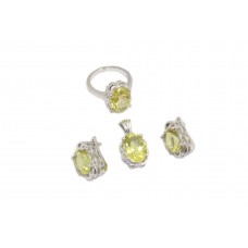 Pendant Earring ring Set 925 Sterling Silver yellow lemon topaz stones